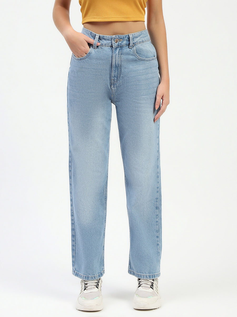 Madame Light Blue Whiskered Straight Fit Jeans