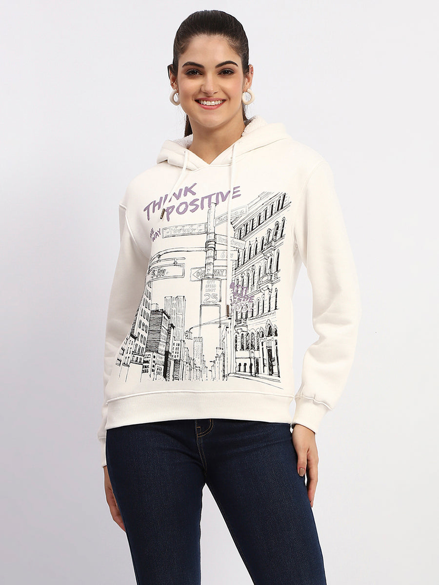 Madame White Graphic Printed Hoodie Sweatshirt