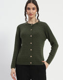 Madame Cable Knit Solid Olive Cardigan