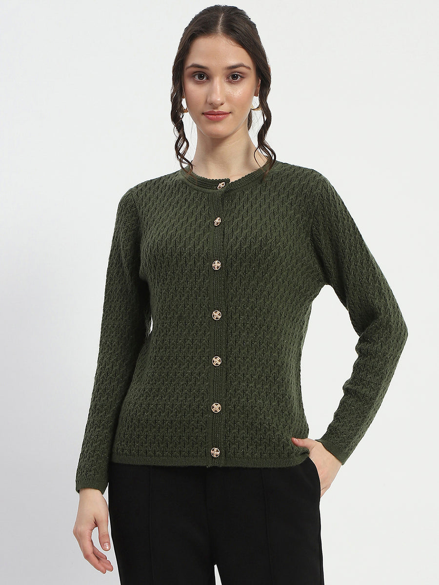 Madame Cable Knit Solid Olive Cardigan