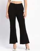 Madame Pleated Solid Black Flared Trousers