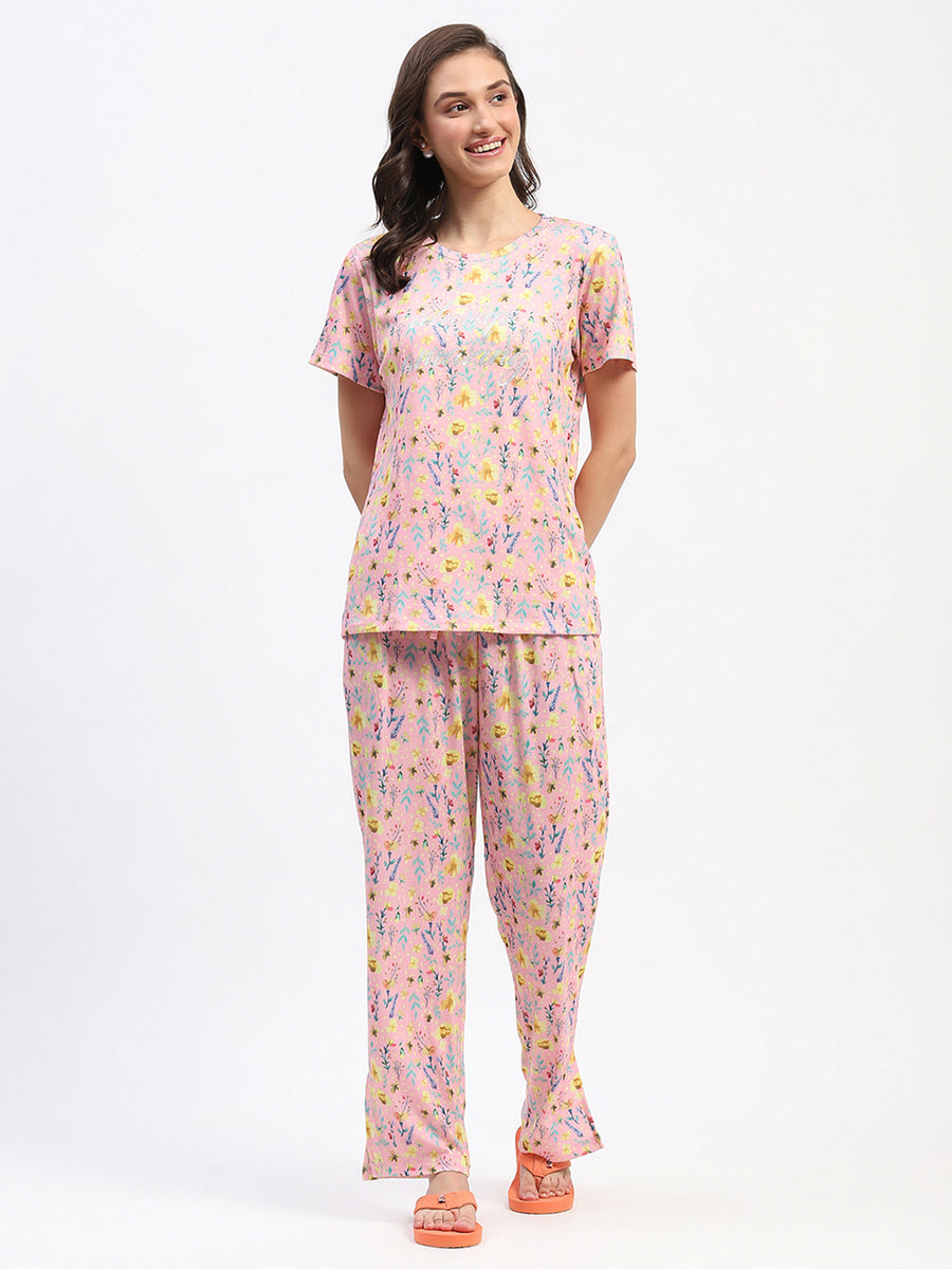 mSECRET Floral Print Peach Night Suit