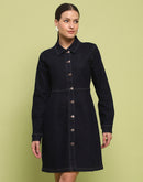 Madame Cotton Blend Belted Dark Indigo Mini Denim Dress