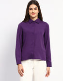 Madame Solid Purple Cuff Sleeve Shirt