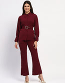 Madame Purple Belted Shirt and Wide-Leg Bottom Ensemble