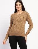 Madame Cable Knit Applique Flower Khaki Sweater