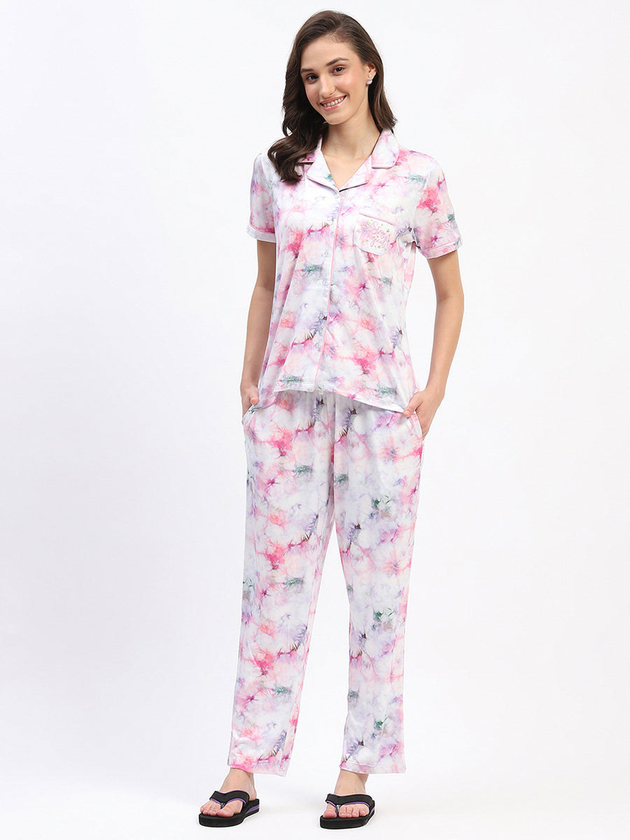 mSECRET Pink Tie-Dye Button-Down Pajama Set with Collared Shirt