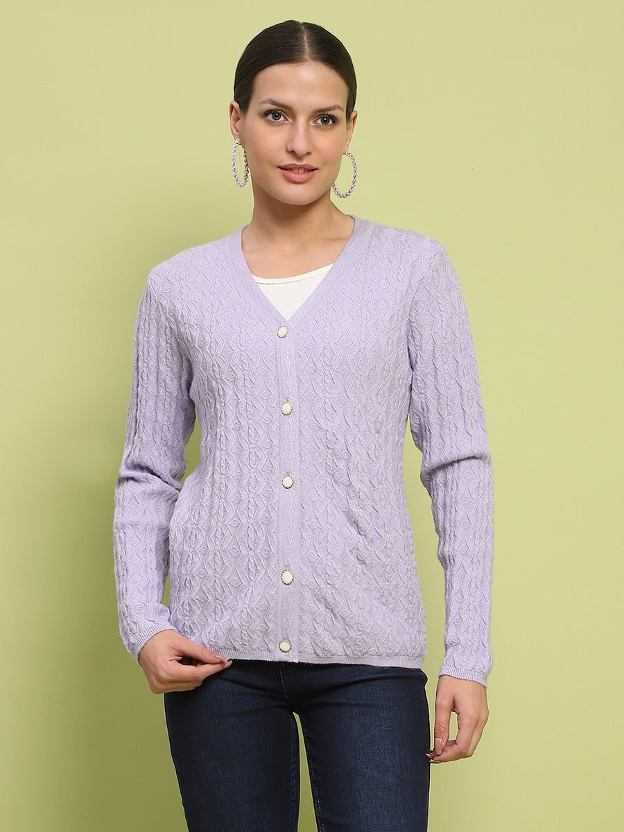 Madame Printed Cable Knit Mauve Cardigan