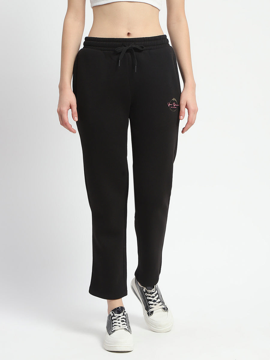 Madame Graphic Detailed Cotton Blend Black Track Bottoms