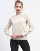 Madame Crew Neck Beige Knit Top