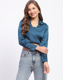 Madame Embellished Collar Front Tie Crop Shirt