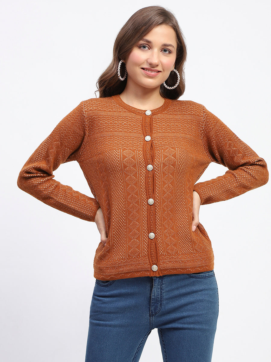 Madame Self-Designed Crew Neck Button Down Tan Cardigan