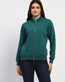 Madame Teal Grab Full-Zip Cotton High Collar Sweatshirt