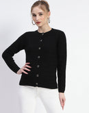 Madame Black Cable Knit Button Down Cardigan