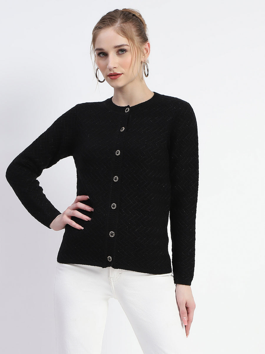 Madame Black Cable Knit Button Down Cardigan