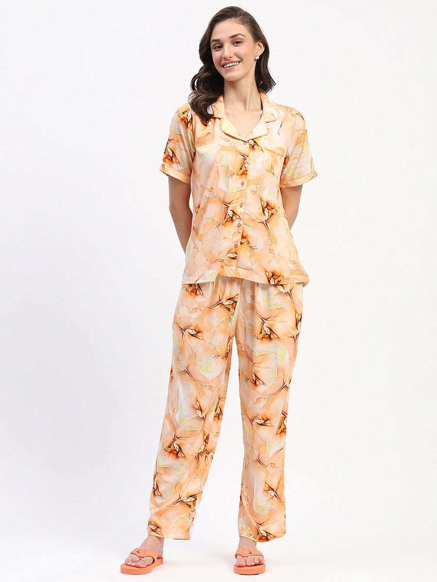 mSECRET Orange Marble Print Short Sleeve Night Suit Set