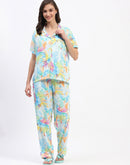 mSECRET Tropical Floral Print Sky Blue Night Suit Set