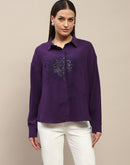 Madame Purple Print Sequin Embellished Shirt