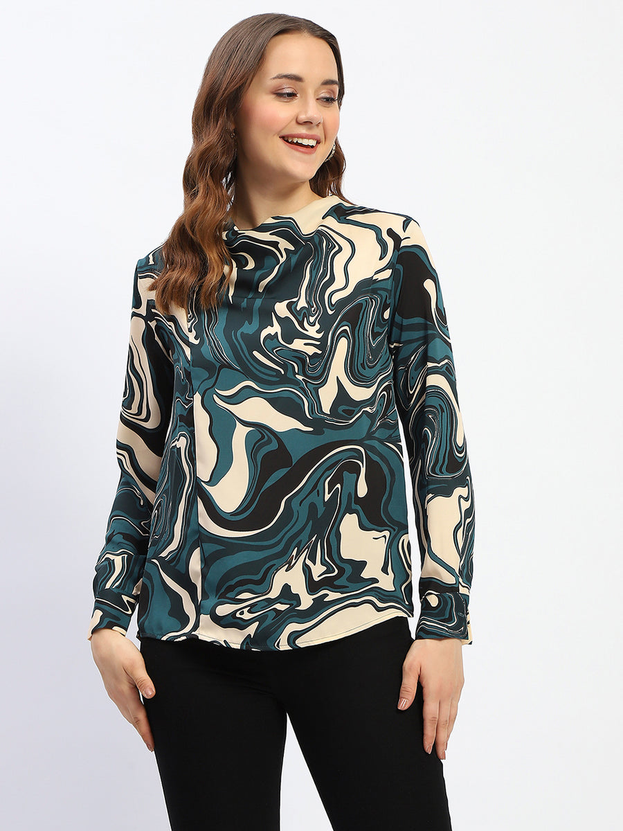 Madame Marble Print Teal Green Top