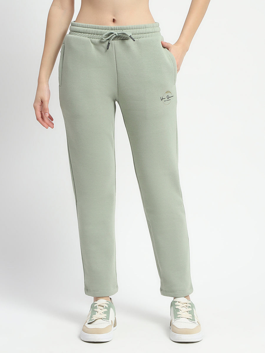 Madame Graphic Detailed Mint Cotton Blend Track Bottoms