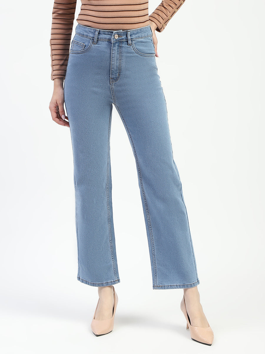 Madame Light Blue Straight Fit Cotton Jeans