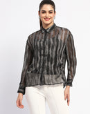 Madame Striped Collared Black Shirt