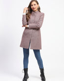 Madame Metal Buttoned Self Designed Wine Long Coat