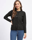 Madame Black Printed Buttoned Cardigan