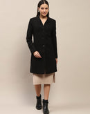 Madame Melange Side Inseam Pocketed Black Long Coat