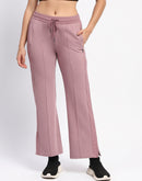 mSECRET Drawstring Waist Pleated Solid Mauve Bootcut Cotton Track Bottoms