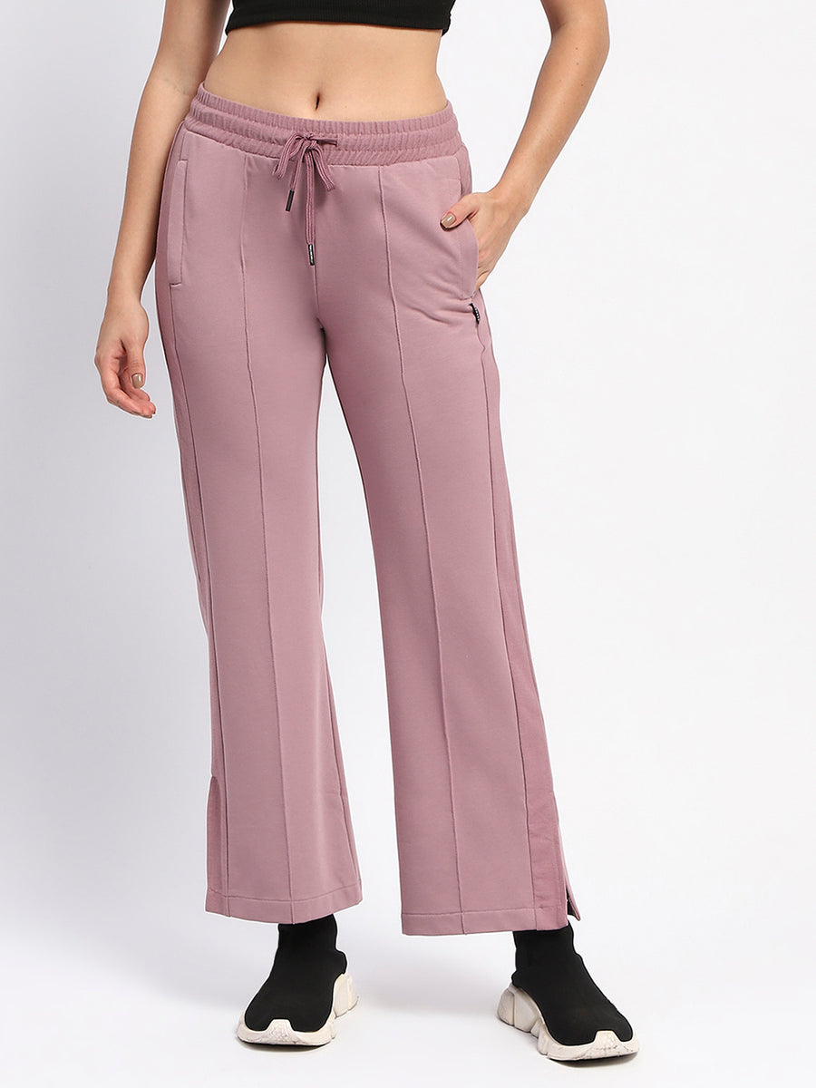 mSECRET Drawstring Waist Pleated Solid Mauve Bootcut Cotton Track Bottoms