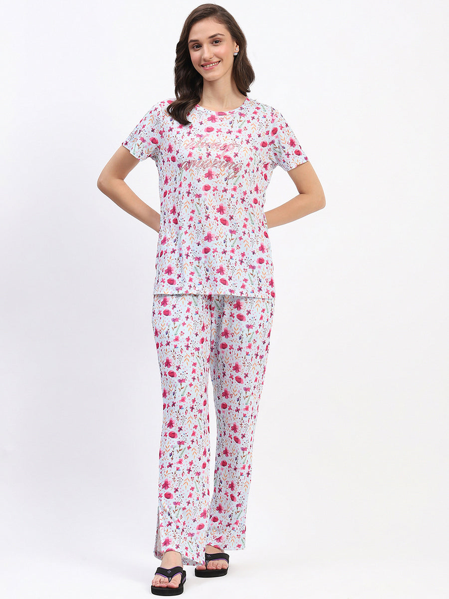 mSECRET Floral Print Sky Blue Night Suit Set