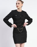 Madame Chain Accented Black Chequered Top and Skirt Set Co-ord Set