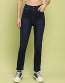 Madame Whiskered Dark Blue Cotton Denim Jeans