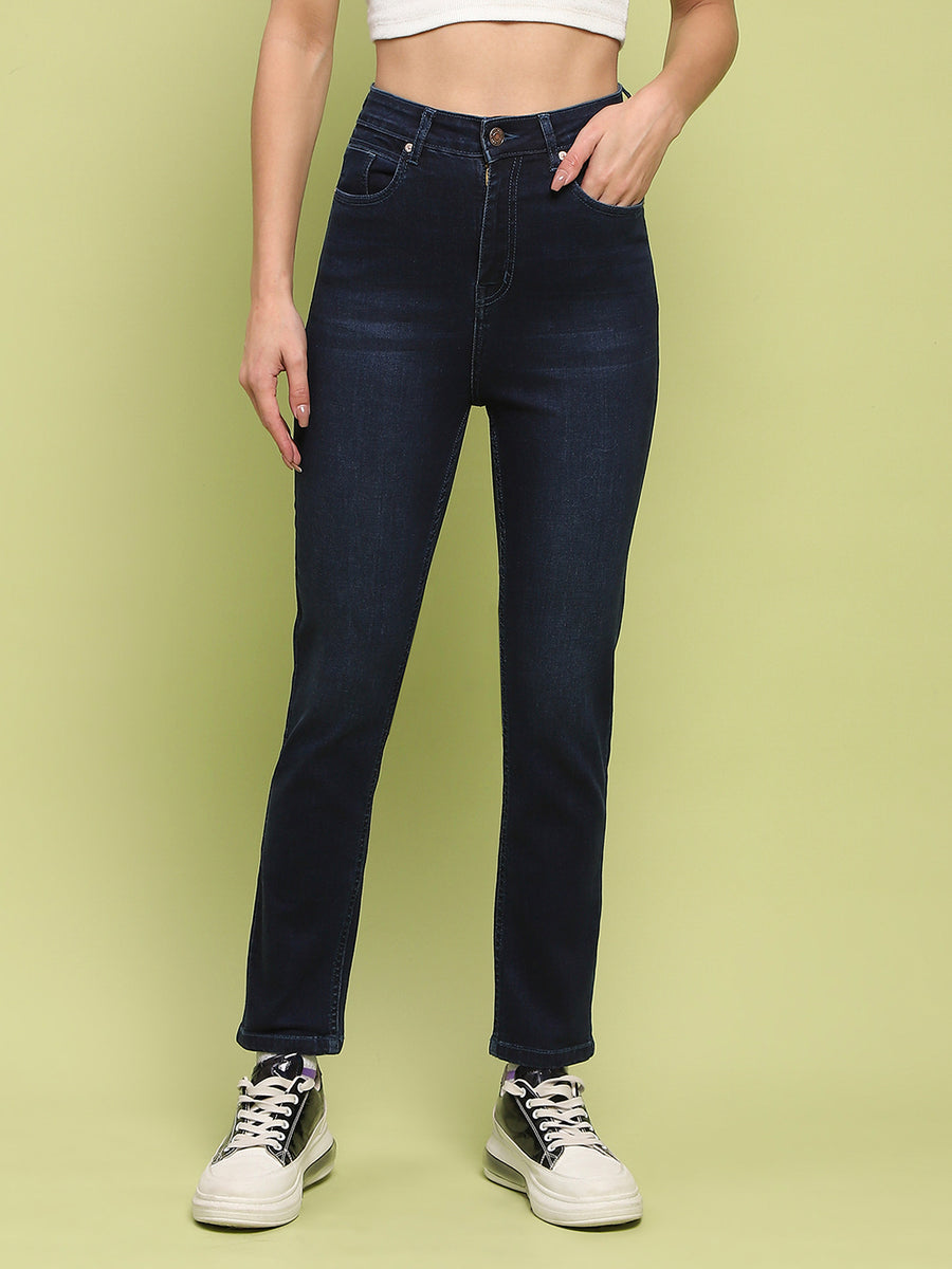 Madame Whiskered Dark Blue Cotton Denim Jeans