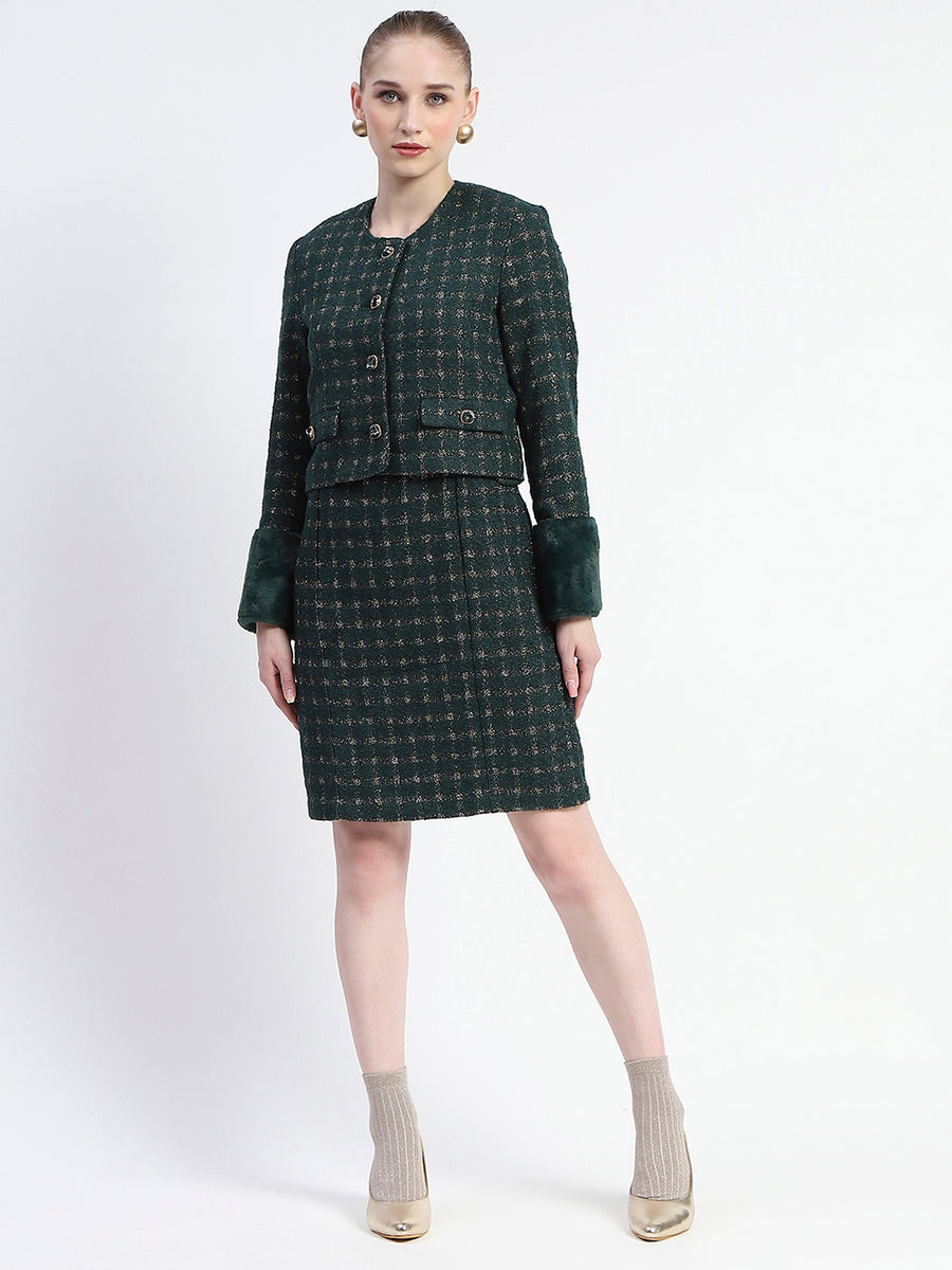 Madame Bottle Green Chequered Top and Skirt Co-ord Set