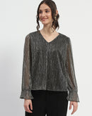 Madame Ruffle Sleeve Black Shimmery Top