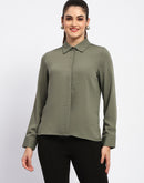 Madame Solid Green Cuff Sleeve Shirt