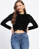 Madame Wrap Detailed Puff Sleeve Black Top