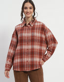 Madame Chequered Long Sleeved Cotton Brown Shirt