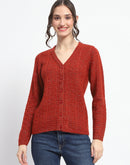 Madame Crew Neck Solid Rust Cardigan