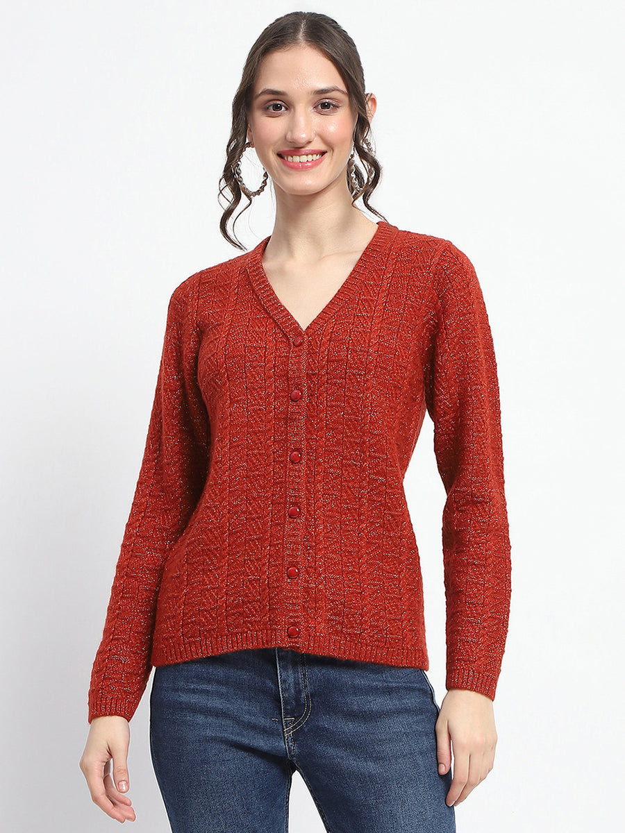 Madame Crew Neck Solid Rust Cardigan