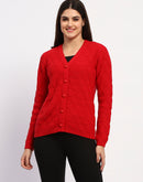 Madame Button Down Cable Knit Red Cardigan