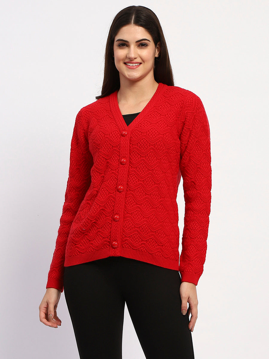 Madame Button Down Cable Knit Red Cardigan