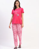 mSECRET Hot Pink Typographic Print Applique Night suit