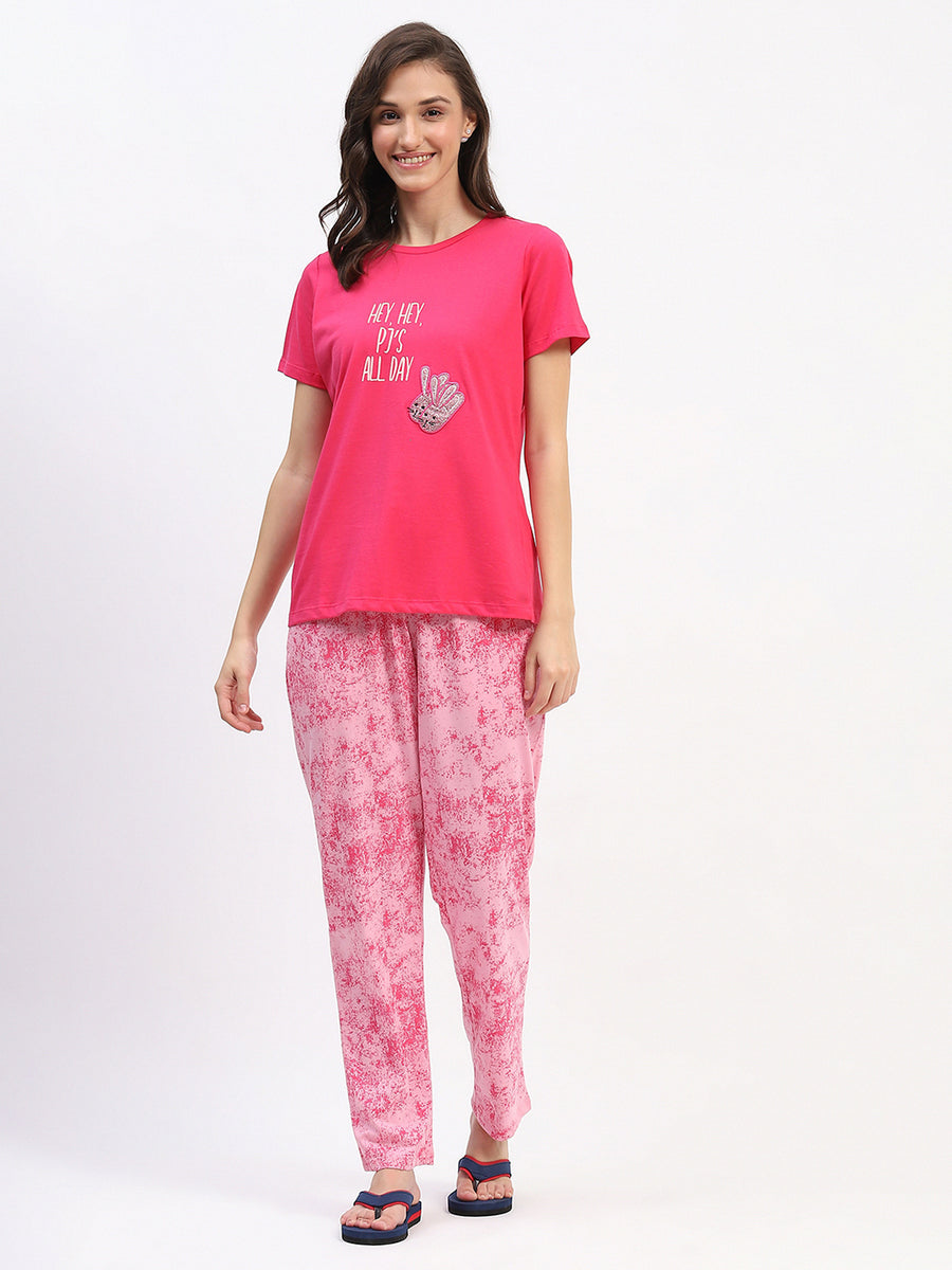 mSECRET Hot Pink Typographic Print Applique Night suit