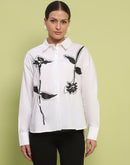 Madame Placement Printed White Cotton Shirt