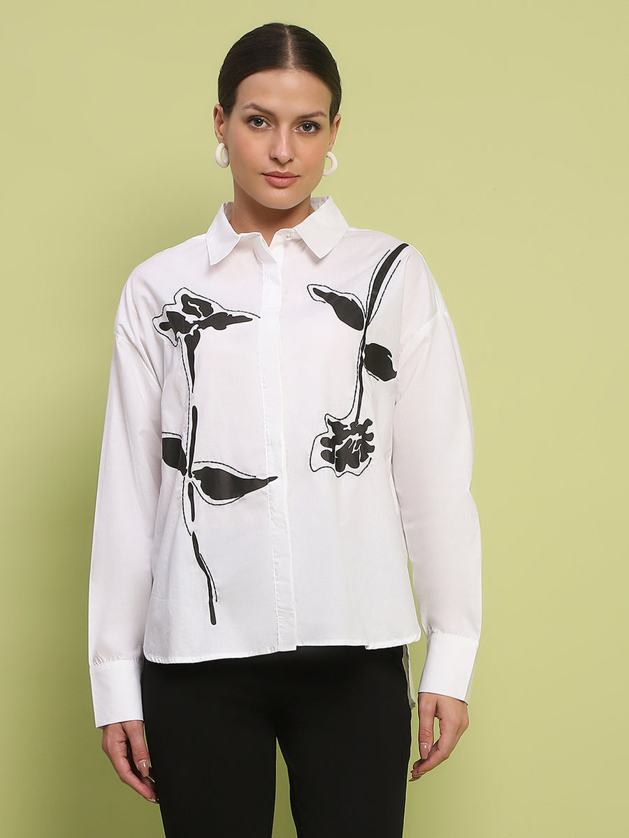 Madame Placement Printed White Cotton Shirt