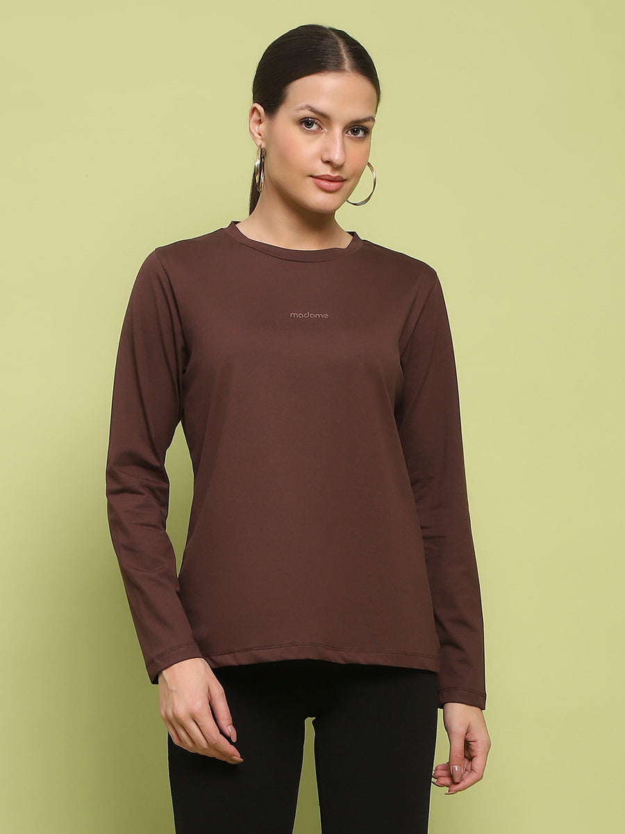 Madame Embossed Cotton Blend Coffee Brown Top