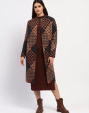 Madame Geometric Print Long Coat And Midi Dress Ensemble